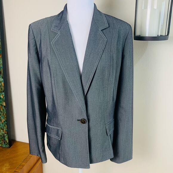 Suit Studio Size 14 Women's One Button Blazer Jacket Gray Career Classic - Picture 2 of 11